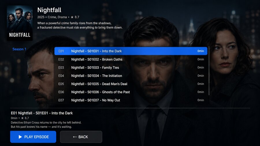 WeeTV+ Series screen with season and episode list